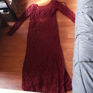 Gorgeous Lace Long Sleeve Maroon Dress
